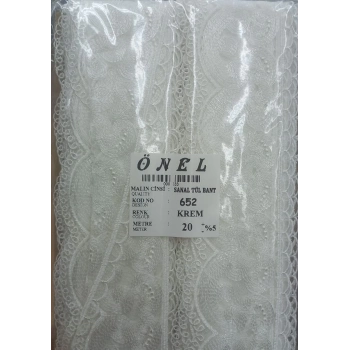ÇOK SATAN Dantel Polyester Sanal Tül Bant Krem 20 Metre En 6 cm ON-652-KR