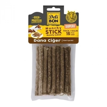 ÇOK SATAN Delibon Süper Munchy Çubuk Dana Ciğerli Köpek Çiğneme Kemiği Kalın 15 Adet