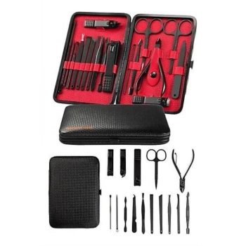 ÇOK SATAN Deri Çantalı Siyah Paslanmaz Çelik 17 Parça Manikür Pedikür Seti