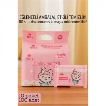 ÇOK SATAN Dies Islak Mendil -RO Saf Su & Dokunmamış Kumaşlı, 100 Yaprak Temizlik Keyfi PEMBE