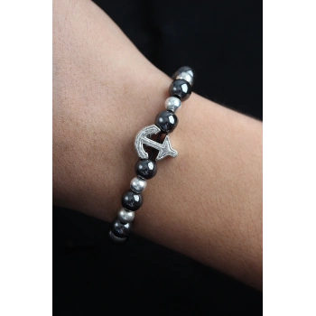 ÇOK SATAN Doğal Taş Çapa Model Gümüş Ve Füme Renk Asansörlü Erkek Bileklik