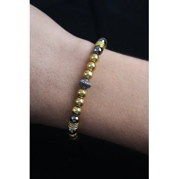 ÇOK SATAN Doğal Taş Çember Model Gold Ve Füme Renk Asansörlü Erkek Bileklik