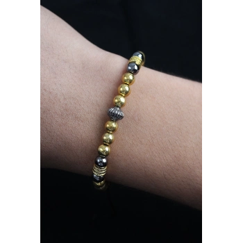 ÇOK SATAN Doğal Taş Çember Model Gold Ve Füme Renk Asansörlü Erkek Bileklik