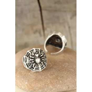 ÇOK SATAN Eskitme Gümüş Renk Örümcek Figürlü Erkek Ayarlamalı Yüzük