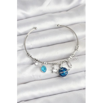 ÇOK SATAN Gezegen Charmlı Gümüş Renk Pirinç Kadın Bileklik