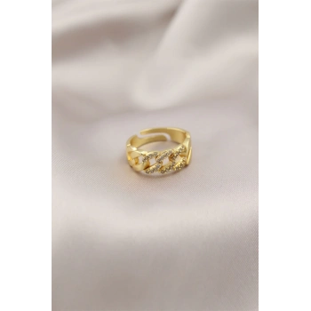 ÇOK SATAN Gold Renk Metal Zincir Model Taşlı Kadın Yüzük