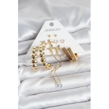 ÇOK SATAN Gold Renk Pirinç 6 Çift Kadın Küpe Seti