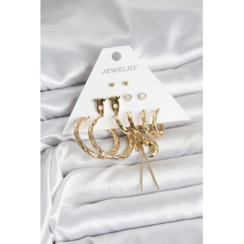 ÇOK SATAN Gold Renk Pirinç 6lı Kadın Küpe Seti