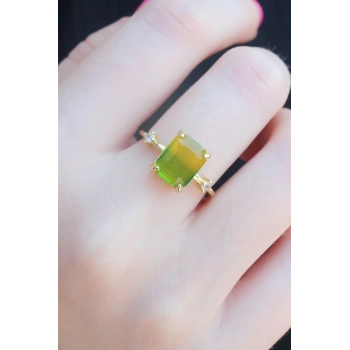 ÇOK SATAN Gold Renk Renkli Zirkon Taşlı Pirinç Kadın Yüzük