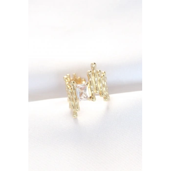 ÇOK SATAN Gold Renk Tırtıklı Kalın Baget Taş Tasarım Ayarlanabilir Yüzük