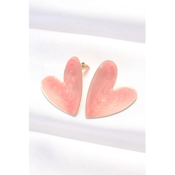 ÇOK SATAN Gül Kurusu Renk Mineli Kalp Küpe