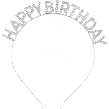 ÇOK SATAN Gümüş Kristal Taşlı Happy Birthday Tacı