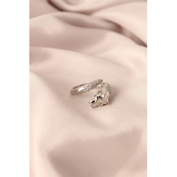 ÇOK SATAN Gümüş Renk Metal Zirkon Taşlı Kaplan Model Ayarlanabilir Kadın Yüzük
