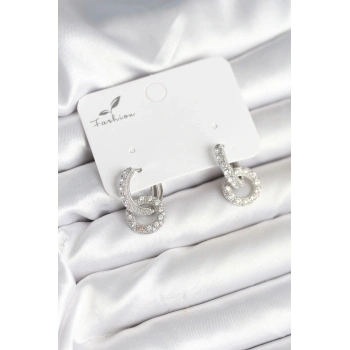 ÇOK SATAN Gümüş Renk Pirinç Zirkon Taşlı Halka Model Kadın Küpe