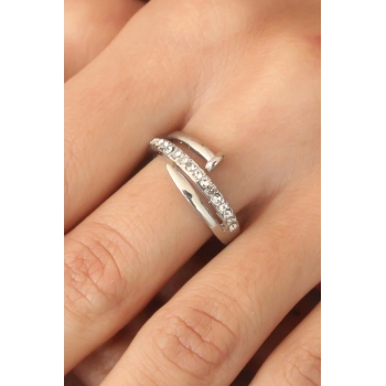 ÇOK SATAN Gümüş Renk Taşlı Çivi Ayarlanabilir Kadın Yüzük