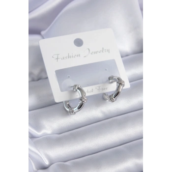 ÇOK SATAN Gümüş Renk Zirkon Taşlı Halka Model Pirinç Kadın Küpe