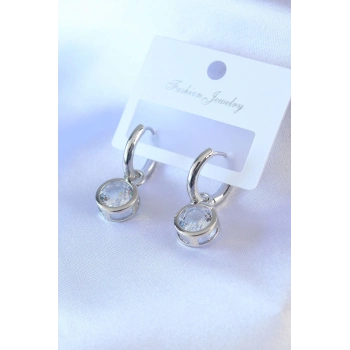 ÇOK SATAN Gümüş Renk Zirkon Taşlı Pirinç Kadın Küpe