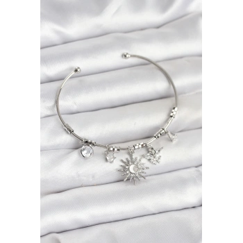 ÇOK SATAN Güneş Charmlı Gümüş Renk Pirinç Kadın Bileklik