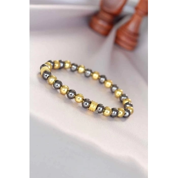 ÇOK SATAN Hematit Füme Gold Renk Doğal Taş Erkek Bileklik