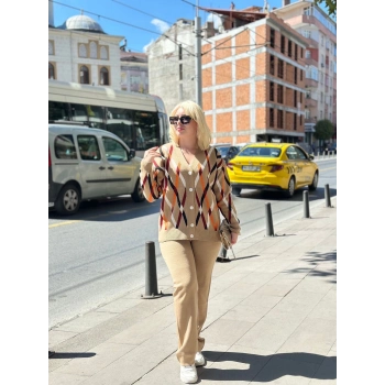 ÇOK SATAN Hırka pantolon alt üst triko takım vizon