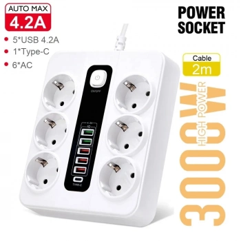 ÇOK SATAN Hp-h04 3000w 10amper 6’lı 2metre Uzatma Kablolu Çoklu Termal Akım Priz