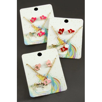 ÇOK SATAN Kalp Mineli Set Kolye