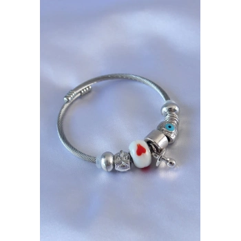 ÇOK SATAN Kalp ve Nazar Boncuk Detaylı Charm Kadın Bileklik