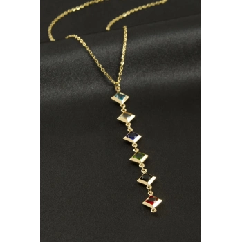 ÇOK SATAN Kare Kristal Taşlı Çelik Kolye