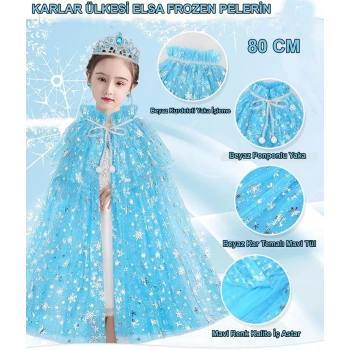 ÇOK SATAN Karlar Ülkesi Elsa Frozen Mavi Pelerin – 80 Cm Kar Desenli Çocuk Pelerini ( Taç Hariç )