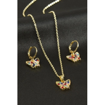 ÇOK SATAN Kelebek Taşlı Set Kolye