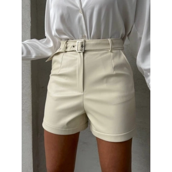 ÇOK SATAN Kemerli deri şort krem h241003