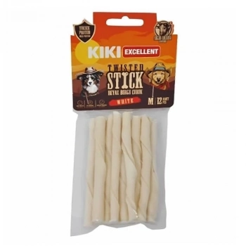 ÇOK SATAN Kiki Excellent Sığır Derisinden Beyaz Burgu Çubuk Kemik Köpek Ödülü 12 Adet