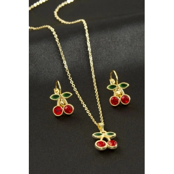 ÇOK SATAN Kiraz Taşlı Set Kolye