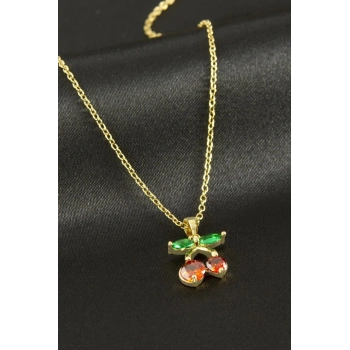 ÇOK SATAN Kiraz Zirkon Taşlı Çelik Kolye