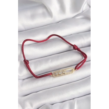 ÇOK SATAN Kırmızı İpli Asansörlü Zirkon Taşlı Gold Messika Model Kadın Bileklik