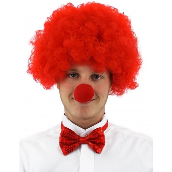 ÇOK SATAN Kırmızı Renk Kıvırcık Afro Bonus Peruk Takma Saç Ve Kırmızı Burun Seti