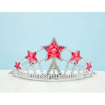 ÇOK SATAN Kırmızı Yıldız Taşlı Plastik Kraliçe Prenses Elsa Tacı Çocuk Boy