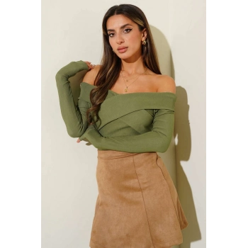 ÇOK SATAN Madonna Çapraz Yaka Bluz Yeşil t4331