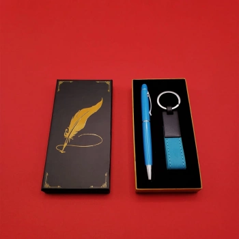 ÇOK SATAN Mavi Metal Deri Anahtarlık Ve Kalem Seti