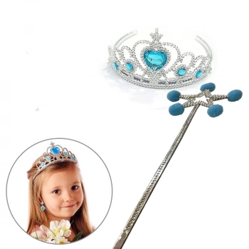 ÇOK SATAN Mavi Ponponlu Karlar Ülkesi Elsa Asası Ve Mavi Kalp Taşlı Elsa Tacı