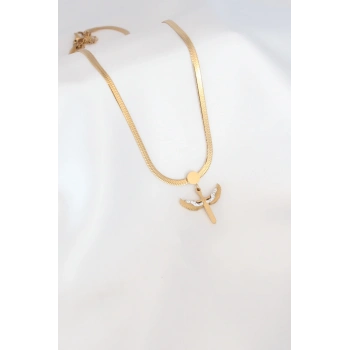 ÇOK SATAN Mikail Figür Zirkon Taş Detay Gold Renk Çelik İtalyan Zincir Kadın Kolye