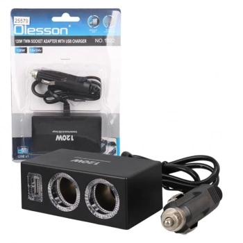 ÇOK SATAN Olesson 1522 12-24v Tek Usb Girişli 120w 80cm Kablolu 2li Araç Çakmak Çoklayıcı