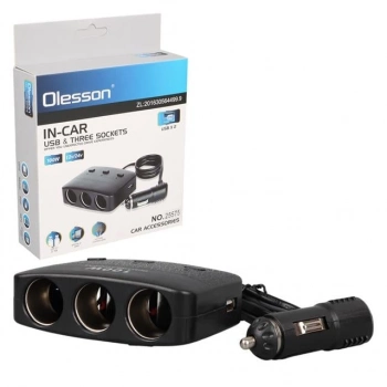 ÇOK SATAN Olesson 1636 12-24v Çift Usb Girişli 100w 70 Cm Kablolu 3lü Araç Çakmak Çoklayıcı