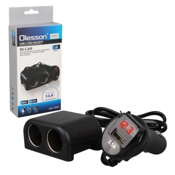 ÇOK SATAN Olesson 1641 12-24v Çiftli Usbli 120w 80cm Kablolu Dijital Ekranlı Araç Çakmak Çoklayıcı