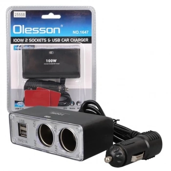 ÇOK SATAN Olesson 1647 12-24v Çift Usb Girişli 100w 70cm Kablolu 2li Araç Çakmak Çoklayıcı