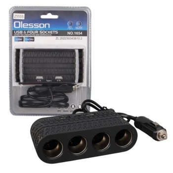 ÇOK SATAN Olesson 1654 12-24v Çift Usb - Type-c 120w 80cm Kablolu 4lü Araç Çakmak Çoklayıcı