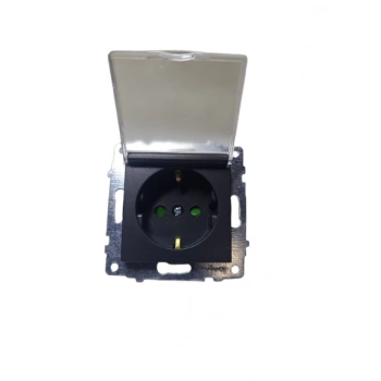 ÇOK SATAN Ovivo Metalik Siyah Kapaklı Topraklı Priz Çocuk Korumalı Çerçevesiz