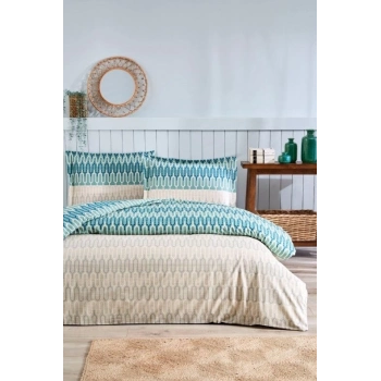 ÇOK SATAN Özdilek Çift Kişilik Ranforce Nevresim Takımı Flame Stitch Mavi