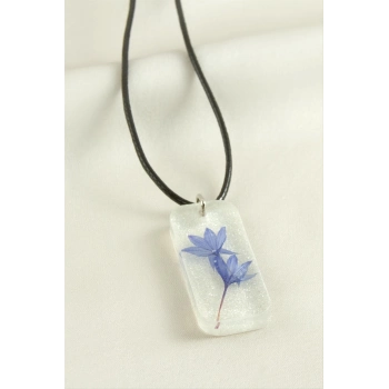 ÇOK SATAN Peygamber Çiçeği Simli Dikdörtgen Epoksi Kolye