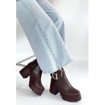 ÇOK SATAN Pinma Kahverengi Cilt Topuklu Bot